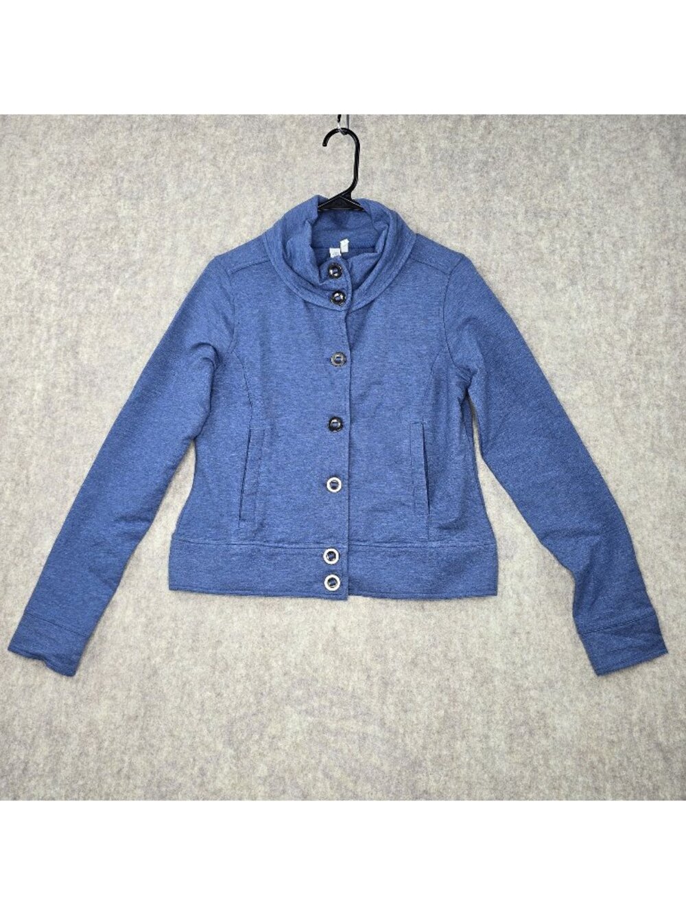 Sahalie Womens Blue Button-Down Jacket Size S Cotton Blend Casual Mock Neck